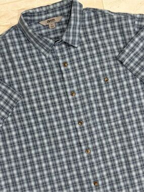 Guide Series Men's Rayon Blue Plaid Short-Sleeve Button-Down Shirt